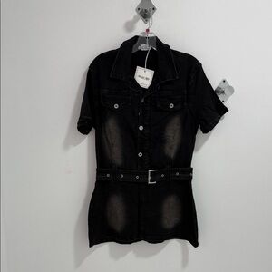 Black Denim Shirt Dress with Belt
